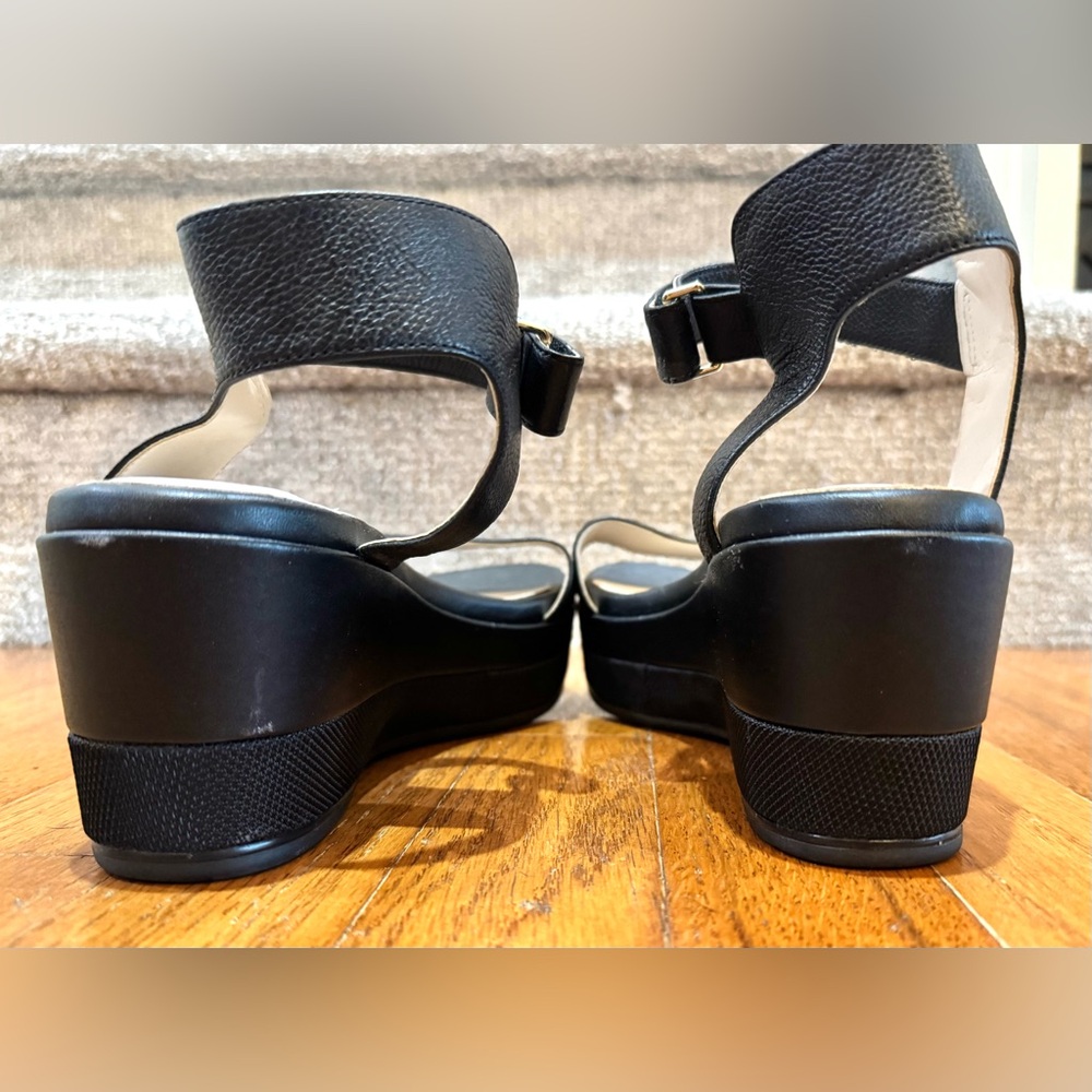 Cole Haan Black Leather Ankle-Strap platform Sandals - Picture 6 of 10